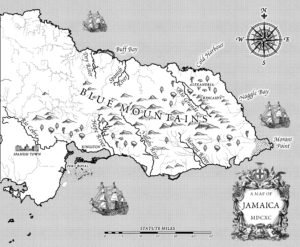Map of Eastern Jamaica circa 1690 created for Piers Alexander's new book "Scatterwood"